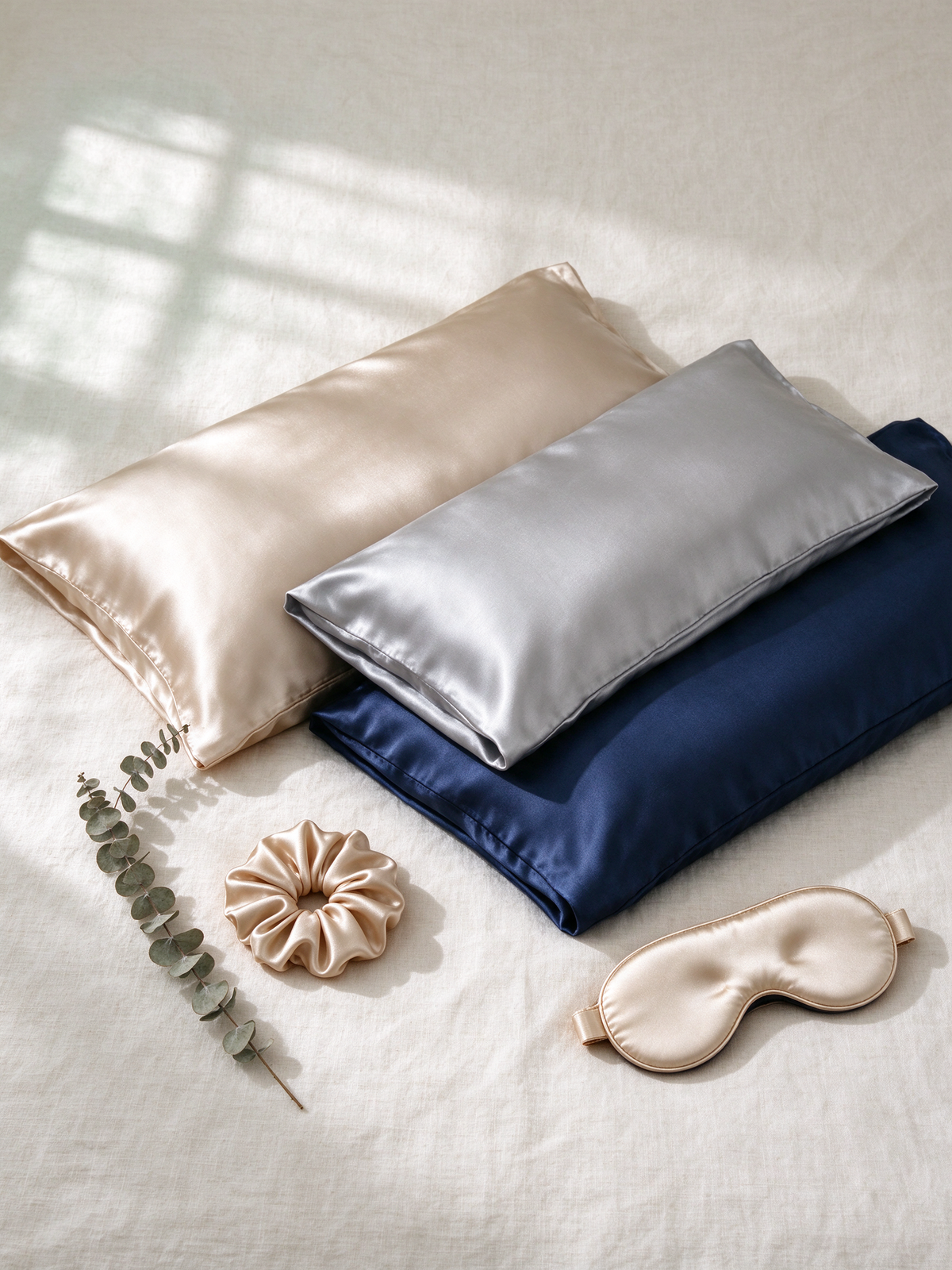 Looth 3-pack: three mulberry silk pillowcases with free silk scrunchie and eye mask